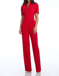 DRESS THE POPULATION Gloria Rouge Wide Leg Puff Sleeve Jumpsuit in red - women's pants