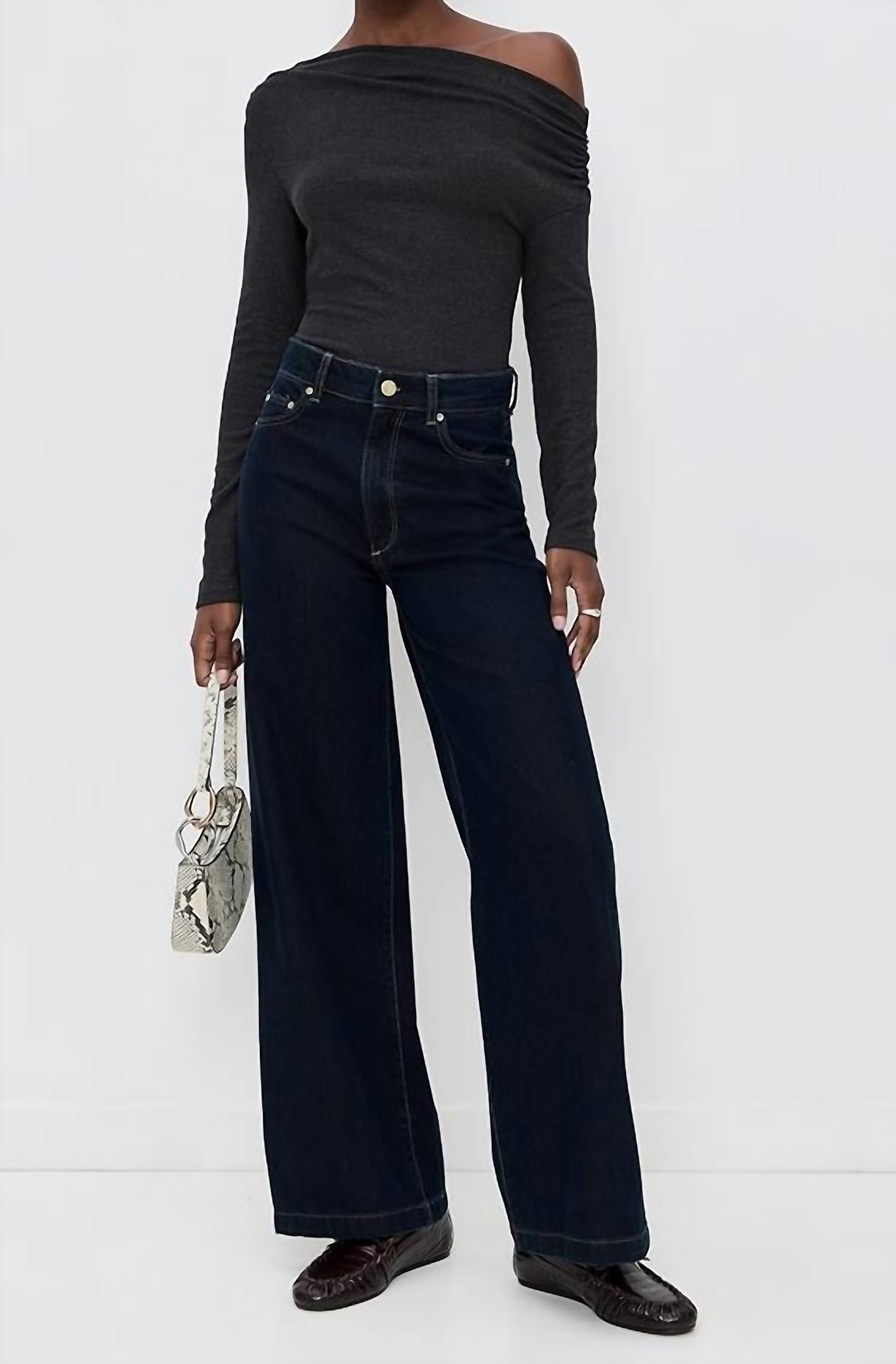 STAUD Women's Philomena Top in charcoal - women's long sleeve top