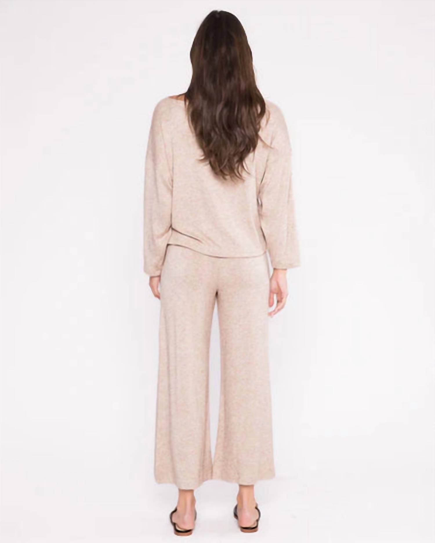 RIPLEY RADER Sweater Knit Wide Leg Pant: Cropped in oatmeal - women's pants - detail view