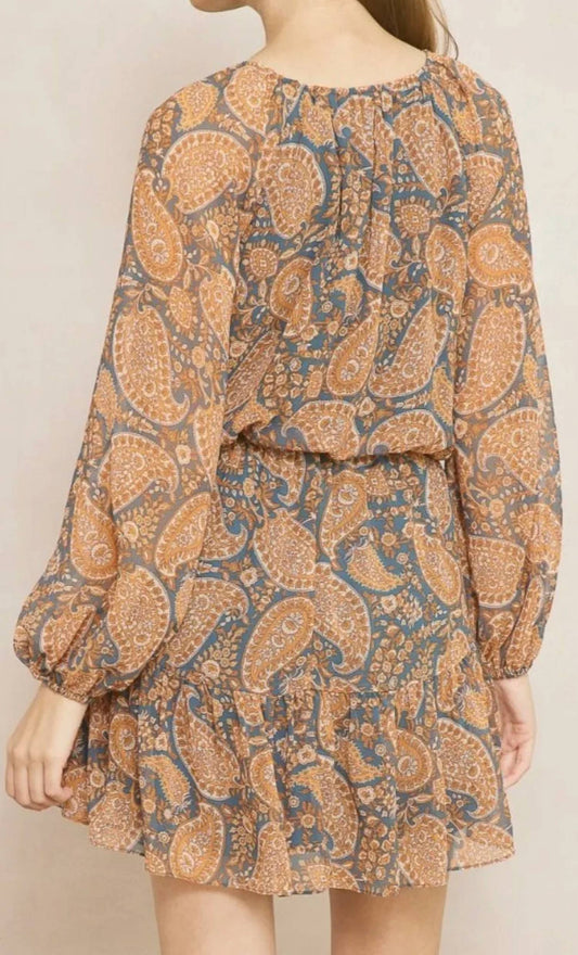 Entro - Boat Neck Paisley Dress