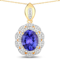 Diana M Jewels Women's Oval Natural Tanzanite Pendant Necklace (4.13 Ct) - Statement in 14k yellow gold - women's jewelry - detail view