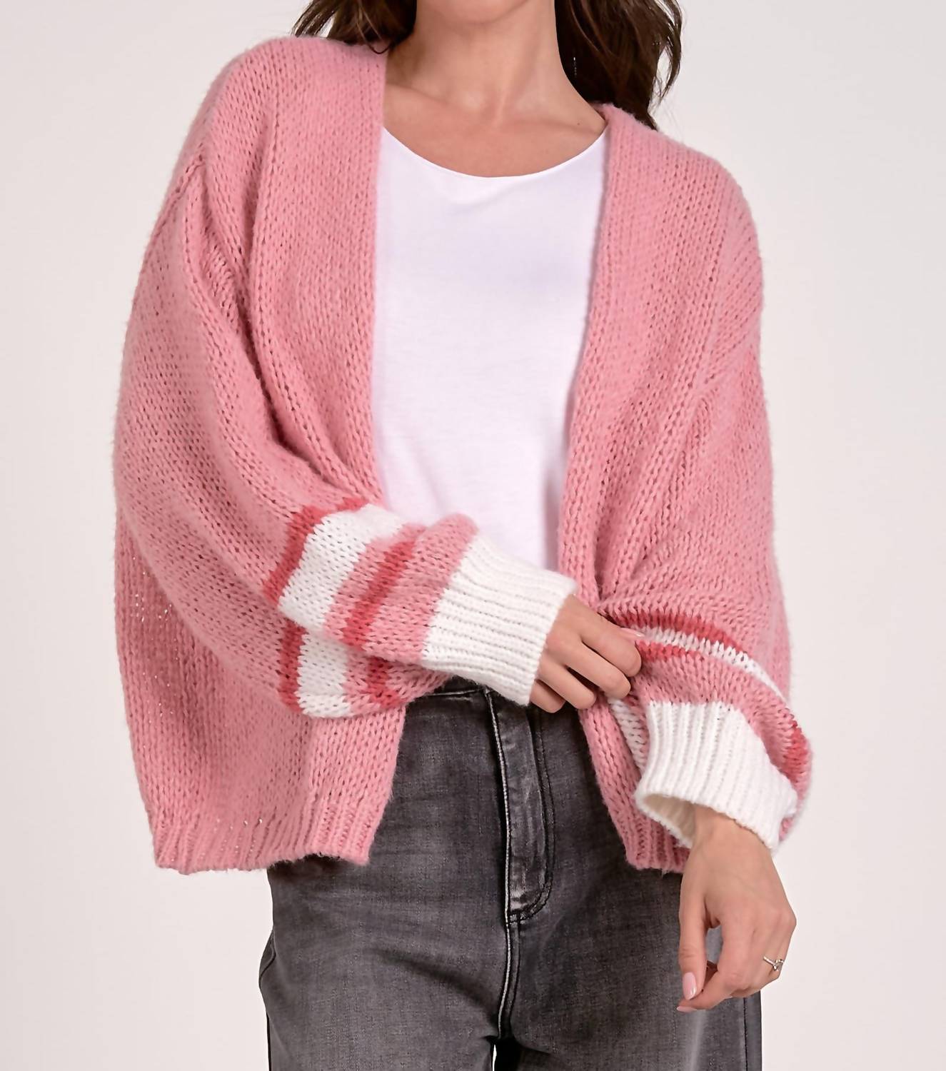 ELAN Loose-knit Cardigan in pink - women's cardigan - alternate view