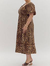 entro Cheetah Print Square Neck Midi Dress - Plus in camel - women's dress - view 4