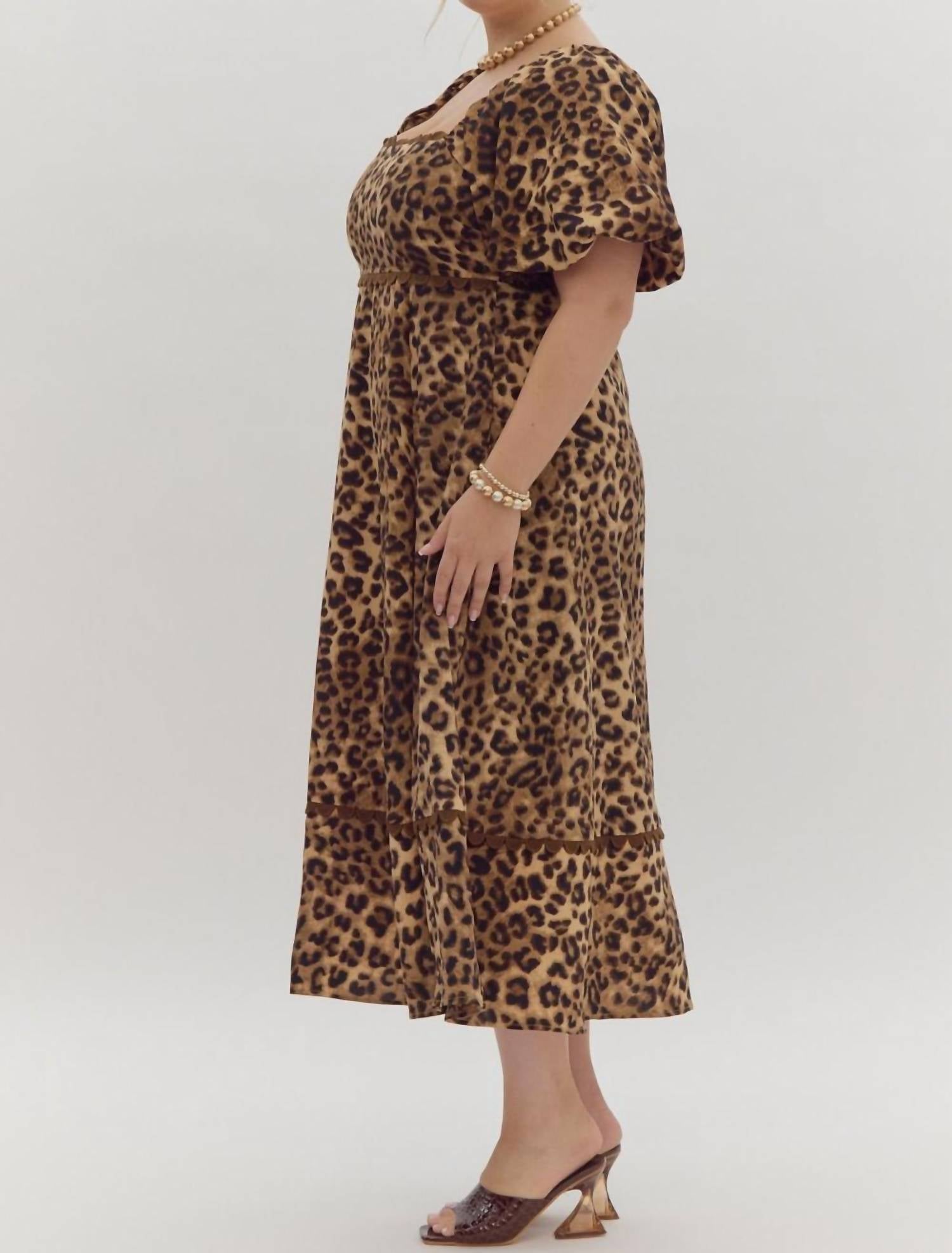 entro Cheetah Print Square Neck Midi Dress - Plus in camel - women's dress - view 4
