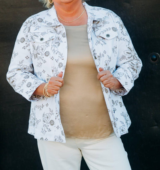 Multiples - Cuffed 3/4 Sleeve Button Front Shaped Hem