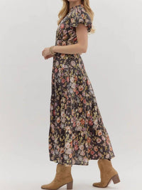 Entro - Women's Floral Puff Sleeve Midi Dress
