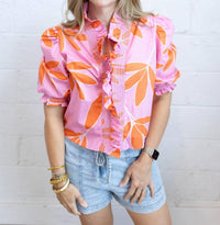 Karlie - Palm Leaf Floral Ruffle Top