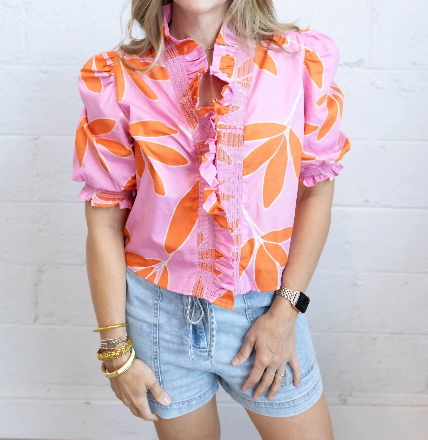 Karlie - Palm Leaf Floral Ruffle Top