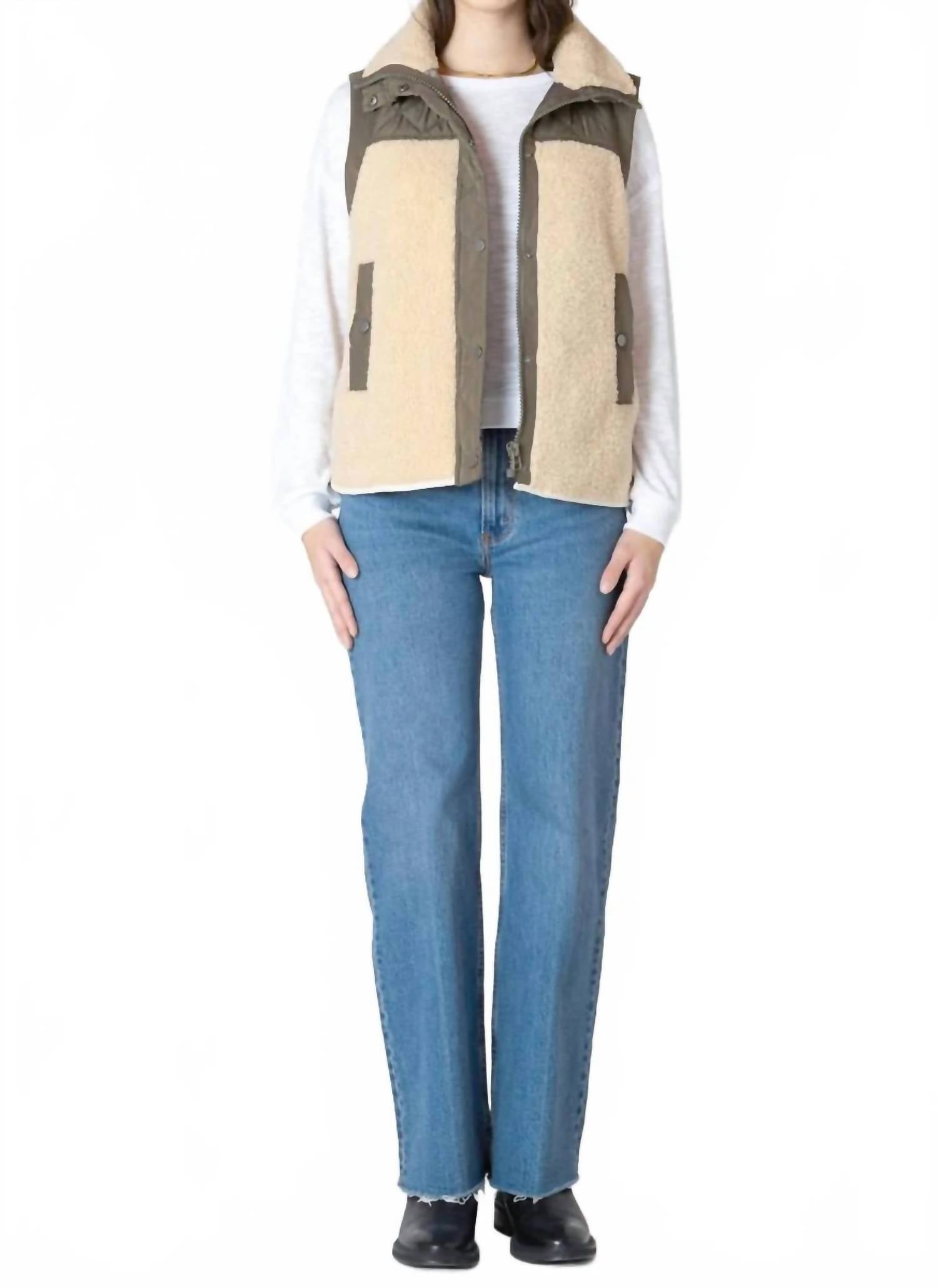 Dex Mixed Fabric Vest in olive tan 1 - women's jacket - alternate view