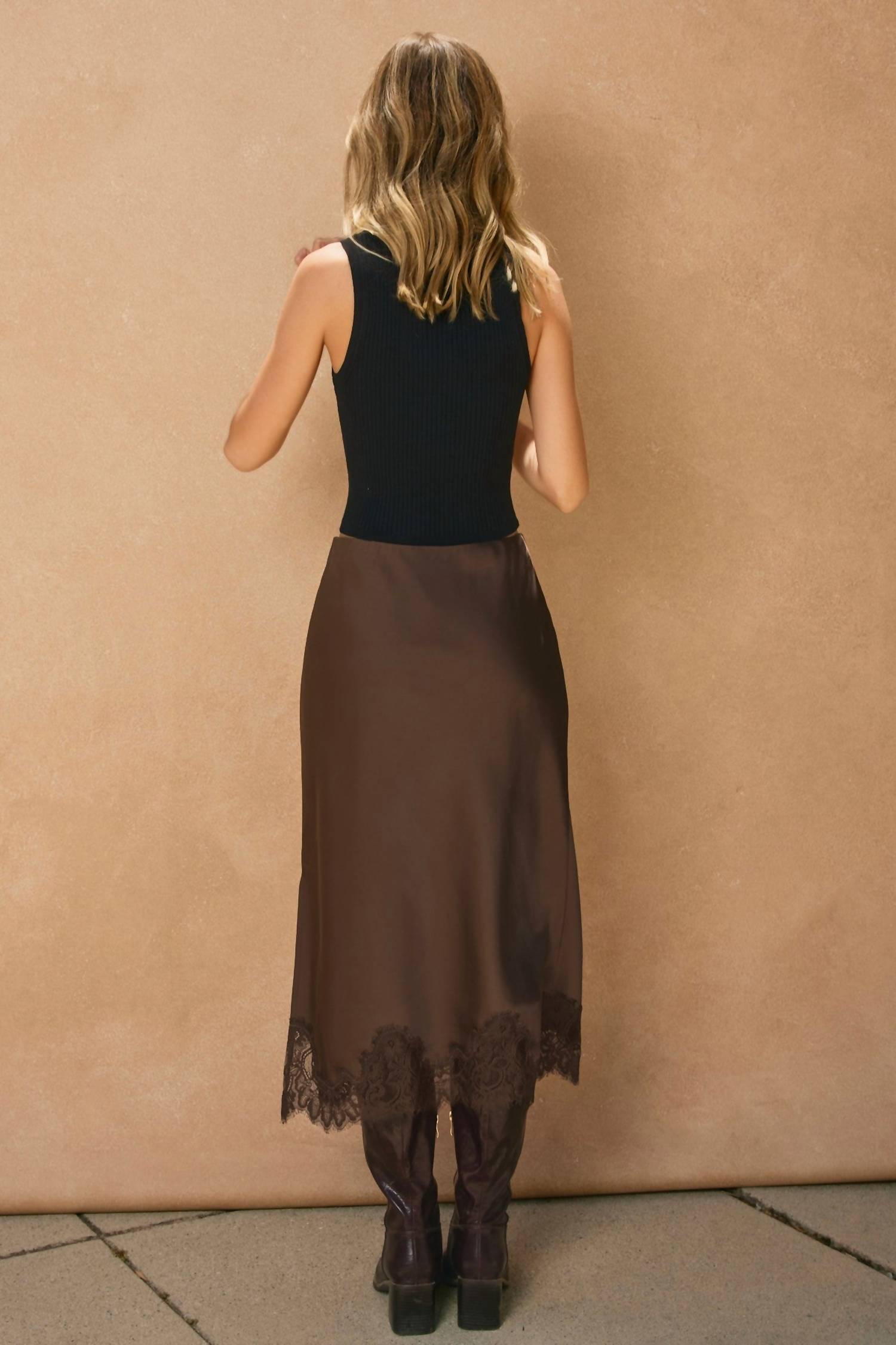 Dress Forum - Satin Lace Detailed Midi Skirt