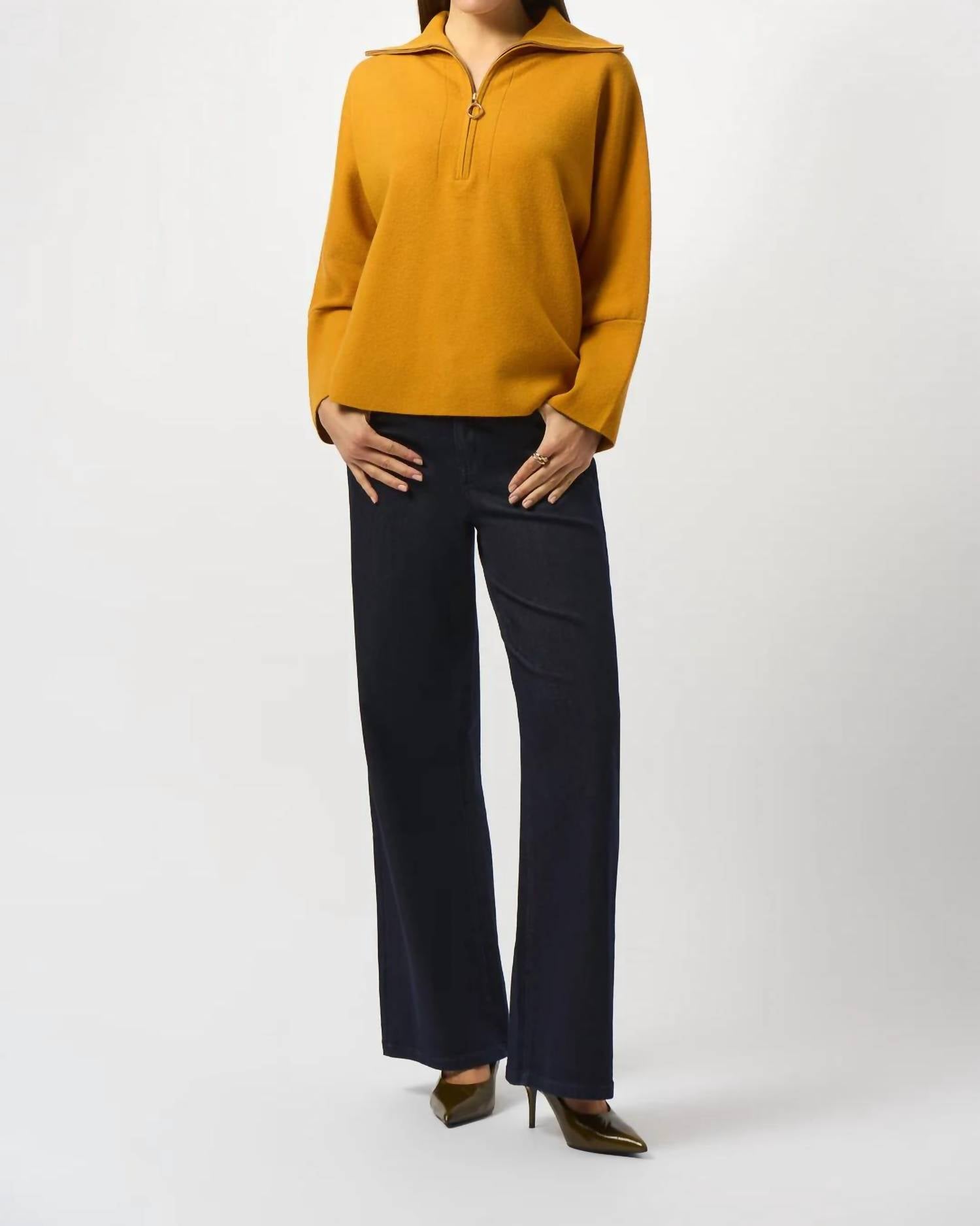 Joseph Ribkoff Zipped Collar 3/4 Sleeves Boxy Sweater Top in medallion - women's sweater - view 6