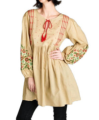 Velzera - Floral Embroidered Peasant Mini Dress