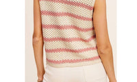 LA MIEL Coastal Open Knit Sweater Vest in cream coral pink - women's jacket - detail view