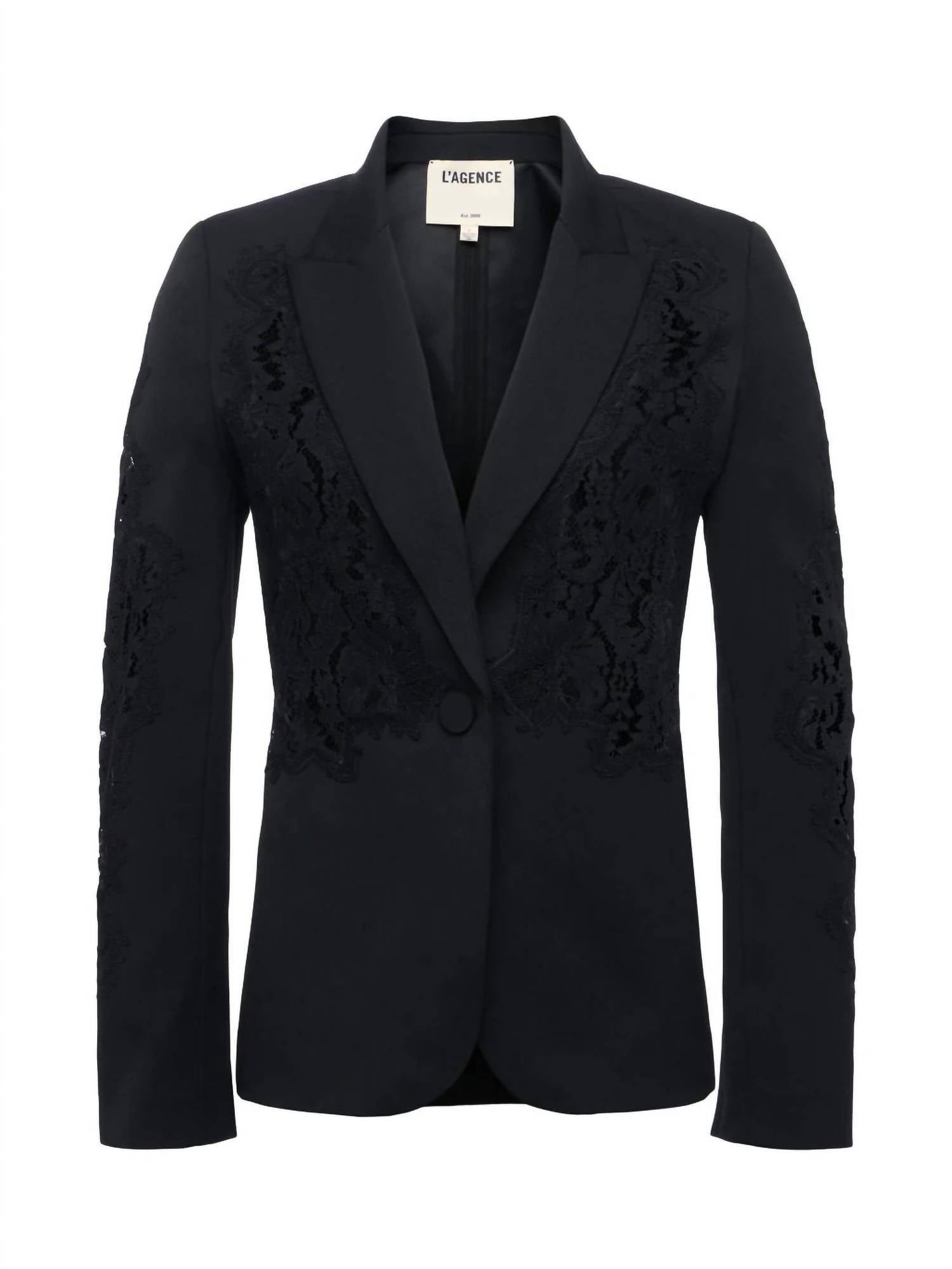 L'Agence Clementine Lace Applique Blazer in black 1 - women's jacket - view 5