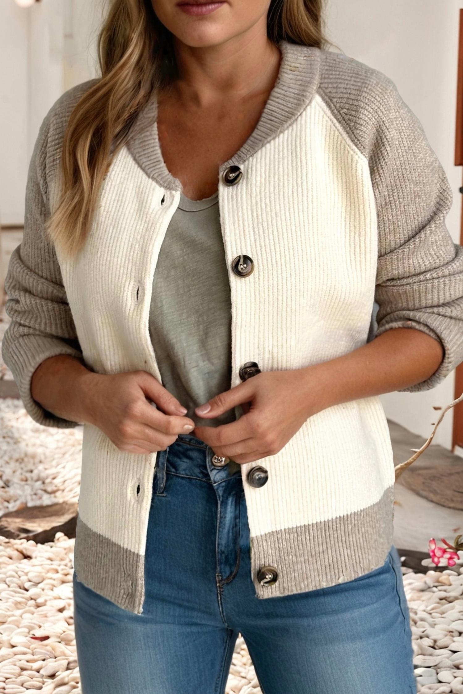 Little Daisy Closet Casual Cardigan Sweater in cream and beige - women's cardigan