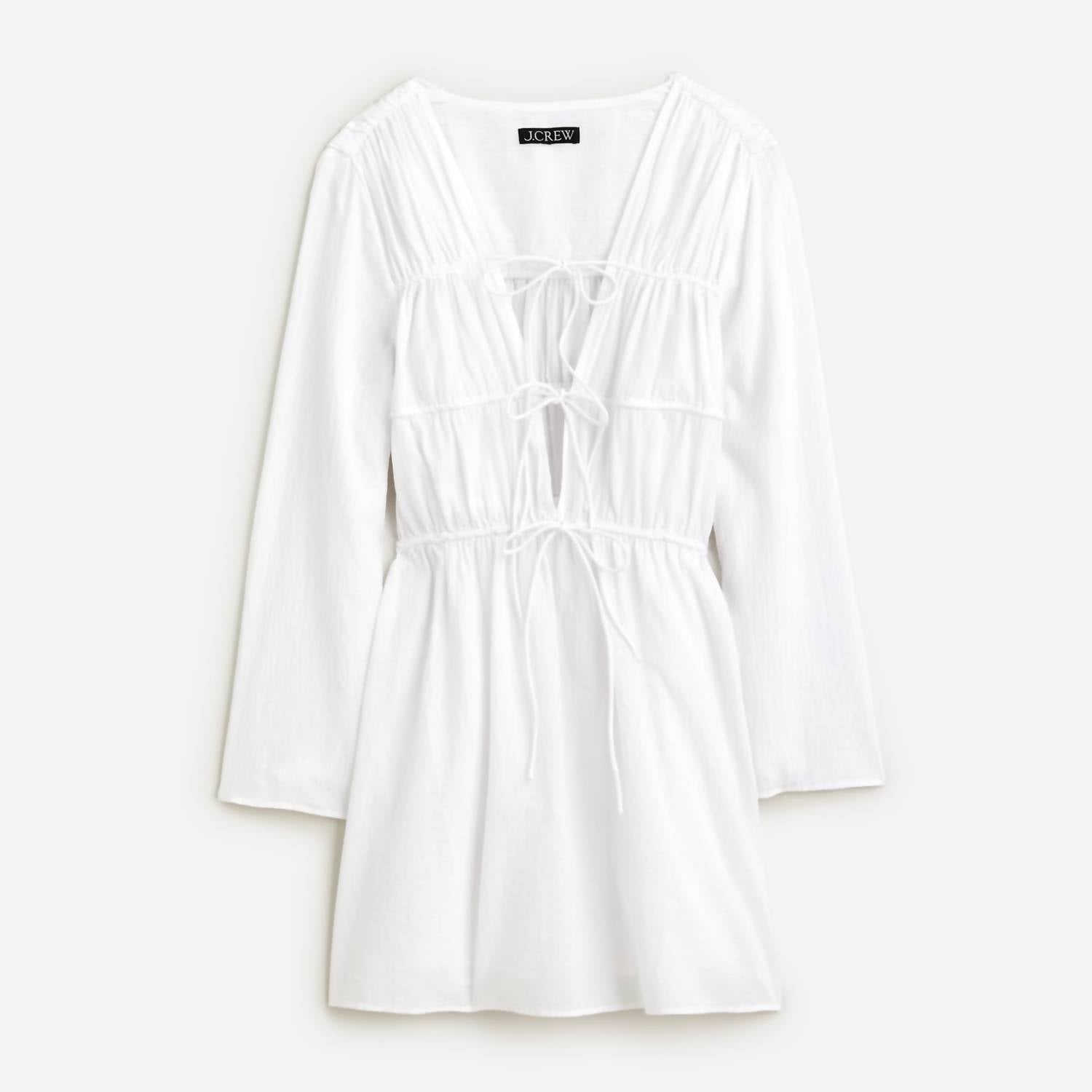 J.Crew - Tiered Tie-front Dress In Beach Cotton