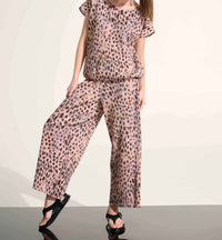 Joseph Ribkoff - Pleated Scuba Crepe Animal Print Pull On Wide Leg Pants