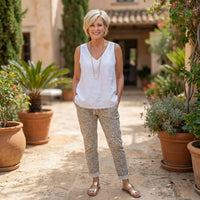 Made In Italy - Raw Edge Linen V-Neck Top