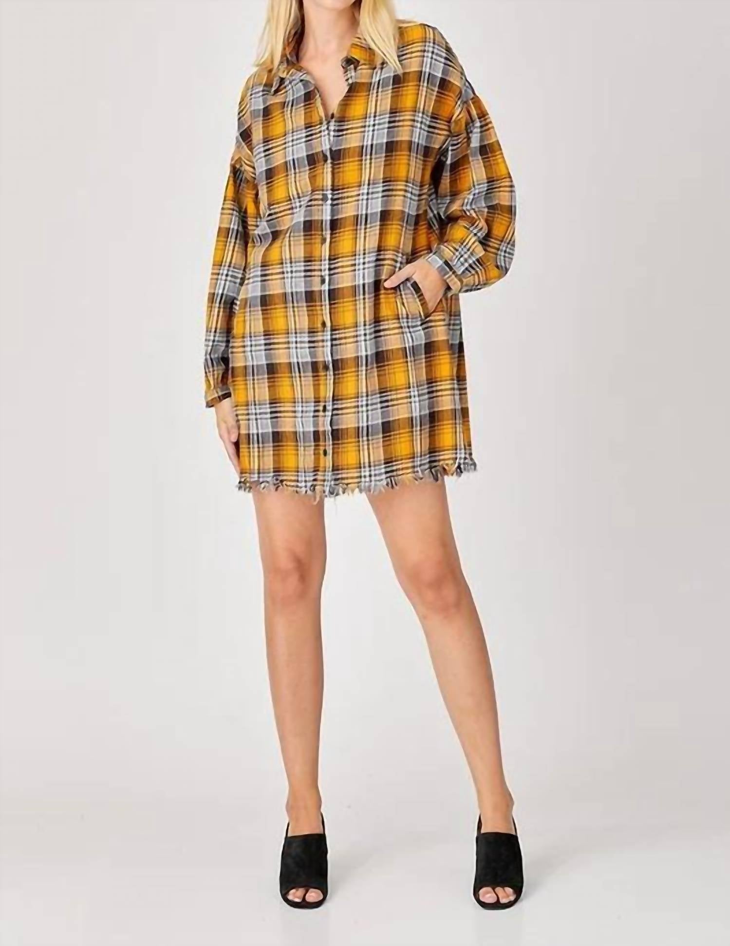 Risen - Missy Oversized Plaid Shirt Dress