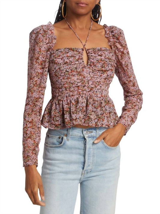 Floral Rouched Long Sleeve Blouse