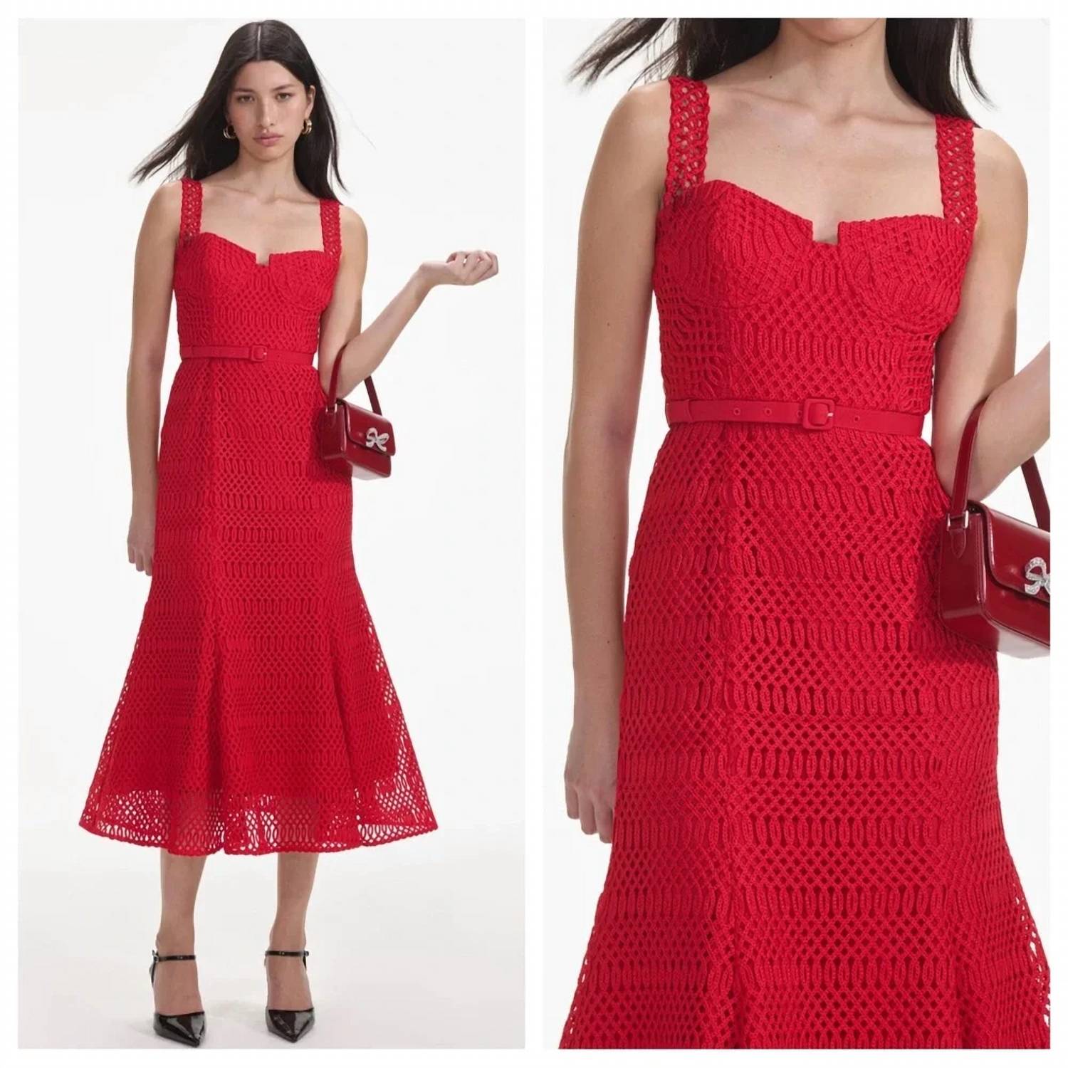 Self-Portrait - Lattice Lace Midi Dress