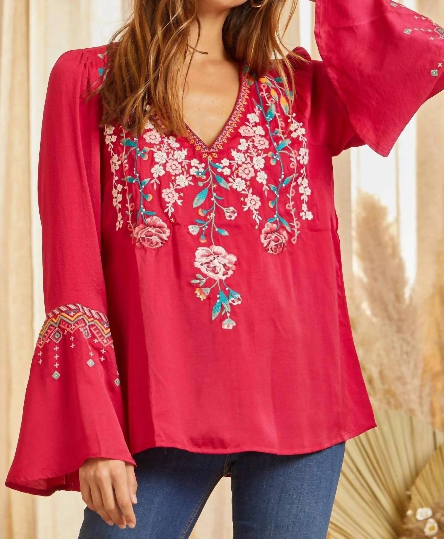Andree By Unit - Embroidered Bell Sleeve Blouse