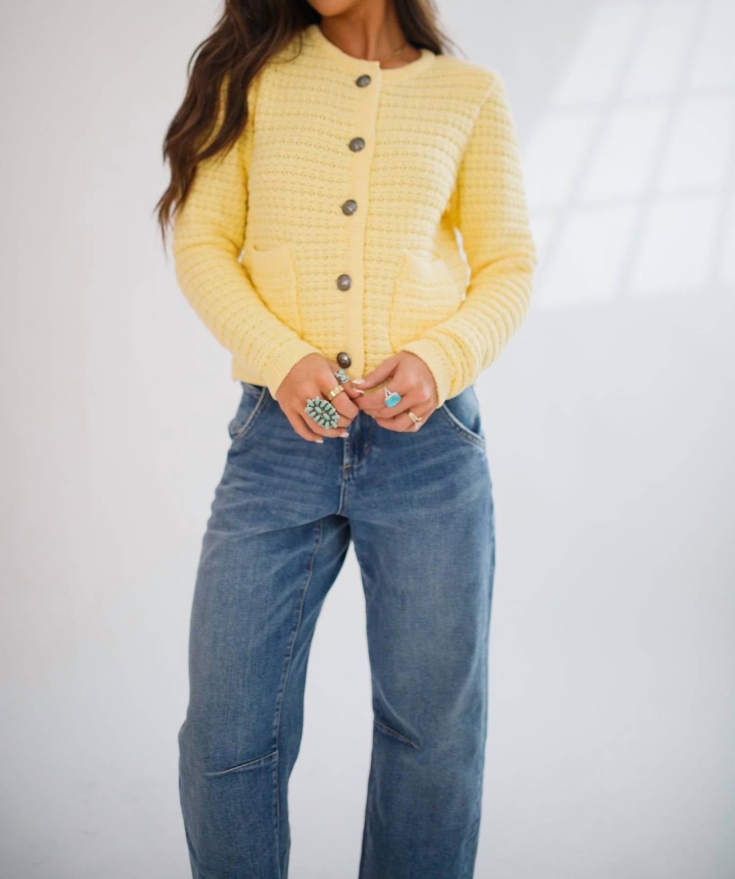 DEAR JOHN DENIM Cambria Old Money Cardigan in pale banana - women's cardigan