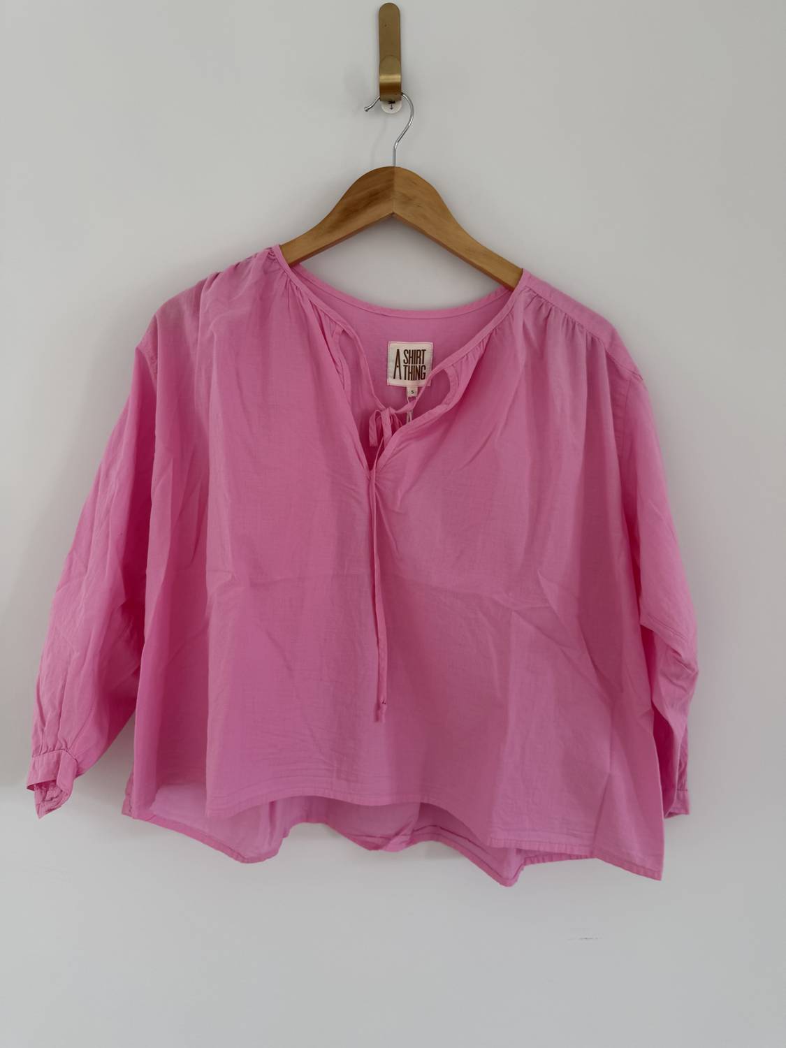A SHIRT THING Women's Frenchie Cabo Blouse in grapefruit - women's blouse