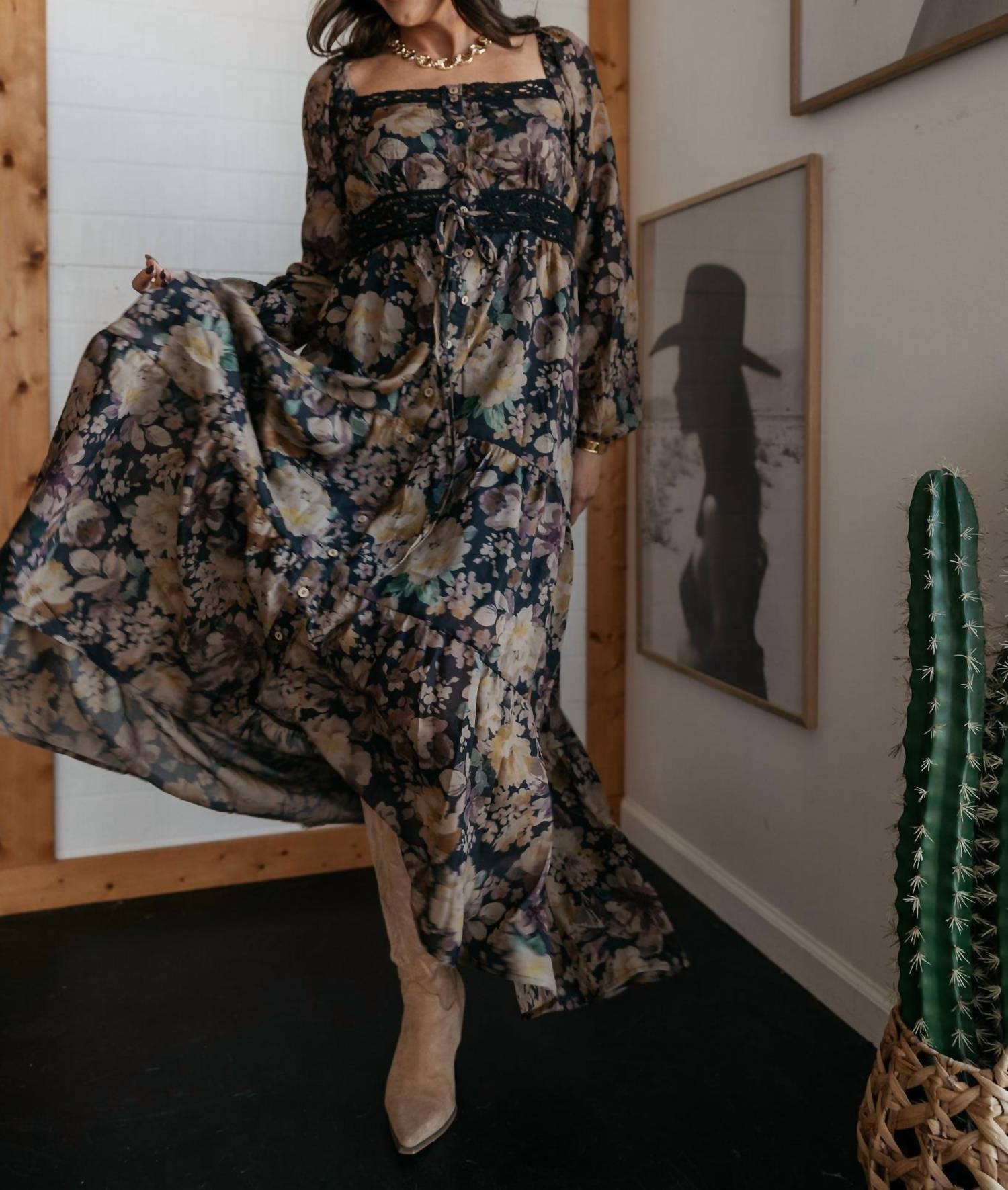 Promesa - Misty Meadow Floral Button-up Maxi Prairie Dress