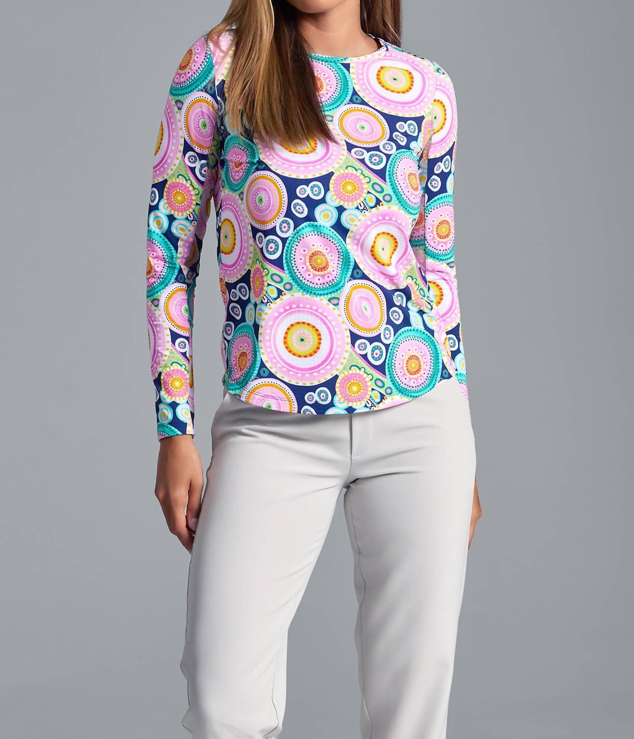 Ibkul - Upf Leona Print Long Sleeve Crew Neck Top
