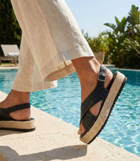 Christina Christi Women's Leather Espadrille Sandals in black - women's sandal - view 7