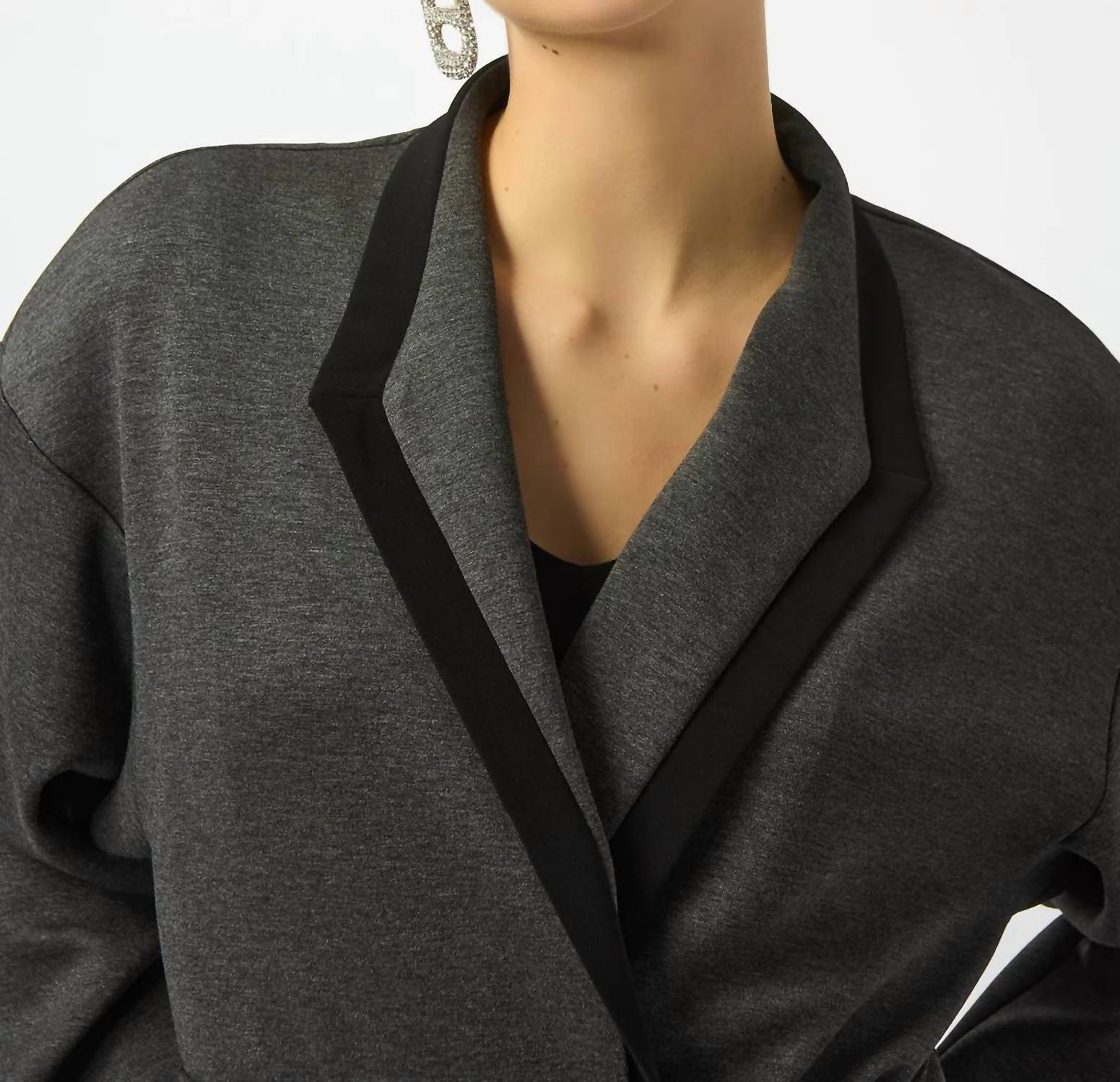 Joseph Ribkoff Belted Wrap Kimono Coat in grey melange black - women's jacket - alternate view