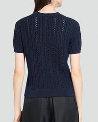 Theory Cable Knit Tee in navy - women's t-shirt - detail view