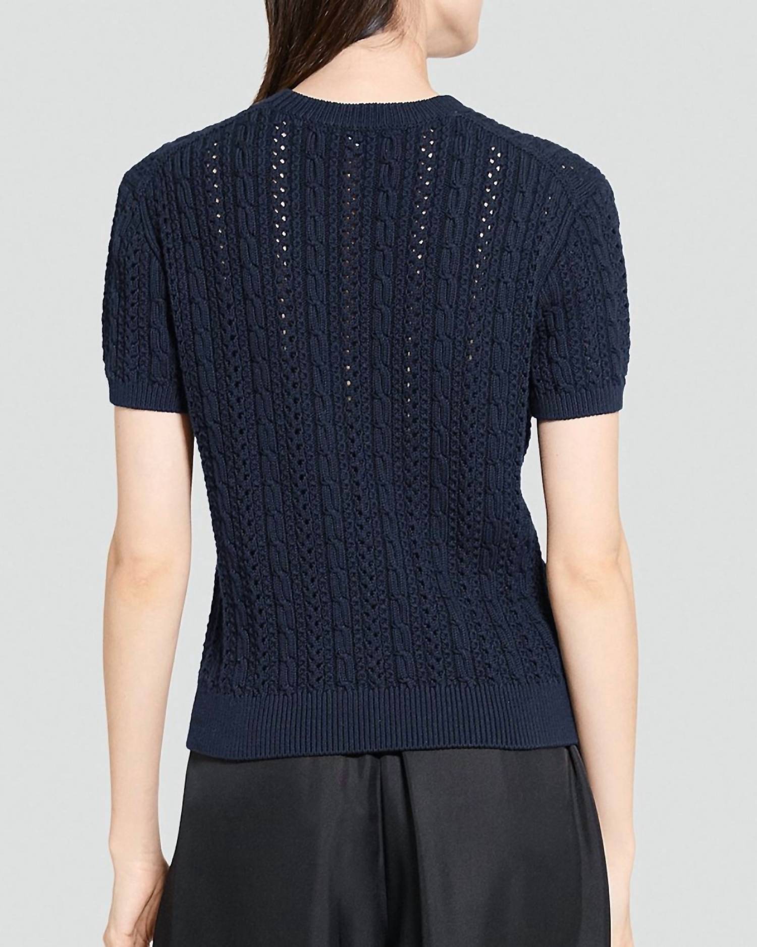 Theory Cable Knit Tee in navy - women's t-shirt - detail view
