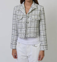 Central Park West Logan Studded Tweed Jacket in black white - women's jacket