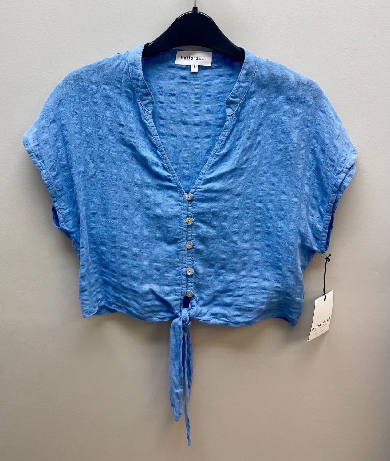 Bella Dahl Women's Short Sleeve Tie Front Top in riviera blue - women's t-shirt