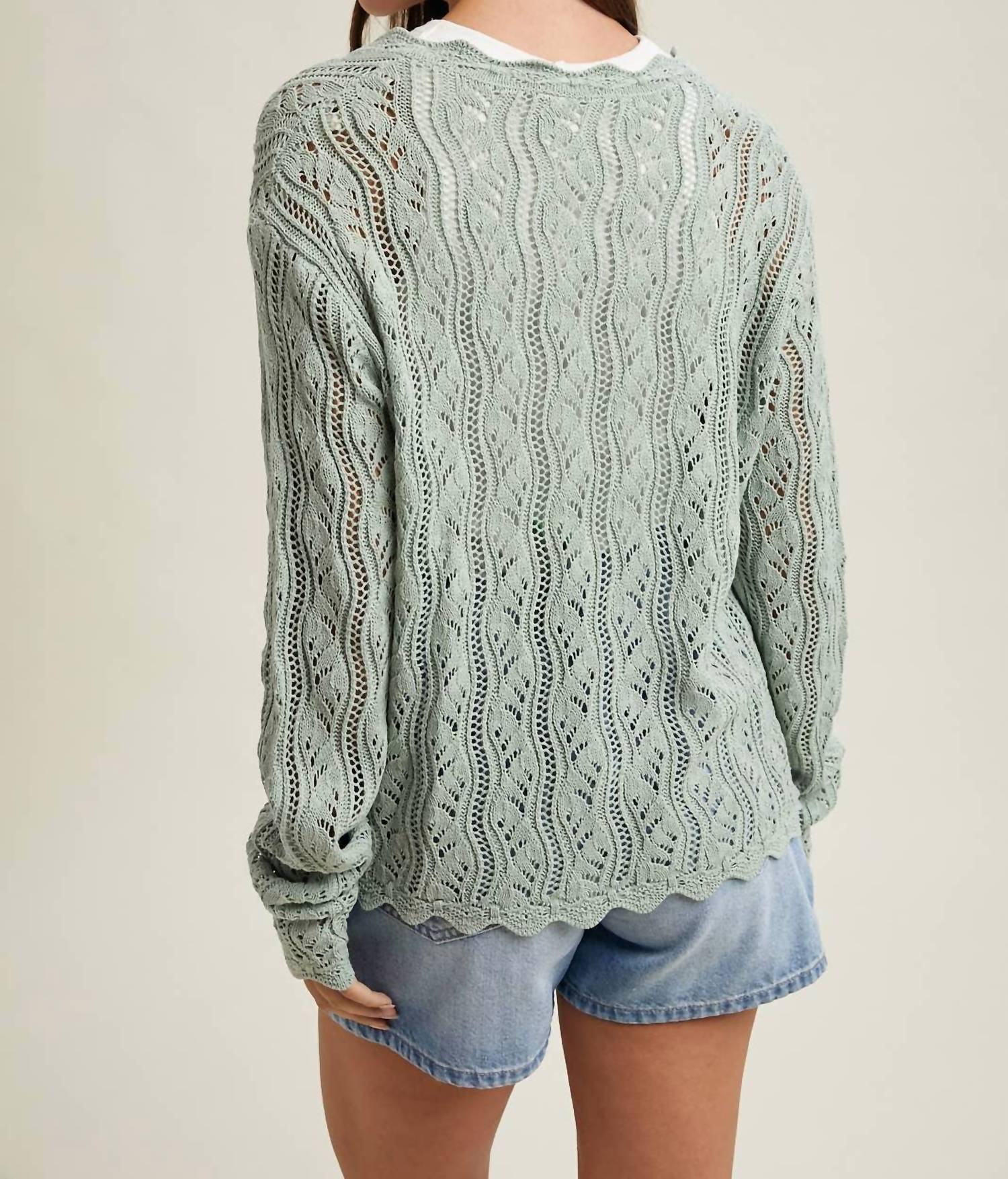WISHLIST Matcha Tie Sweater in green - women's cardigan - detail view