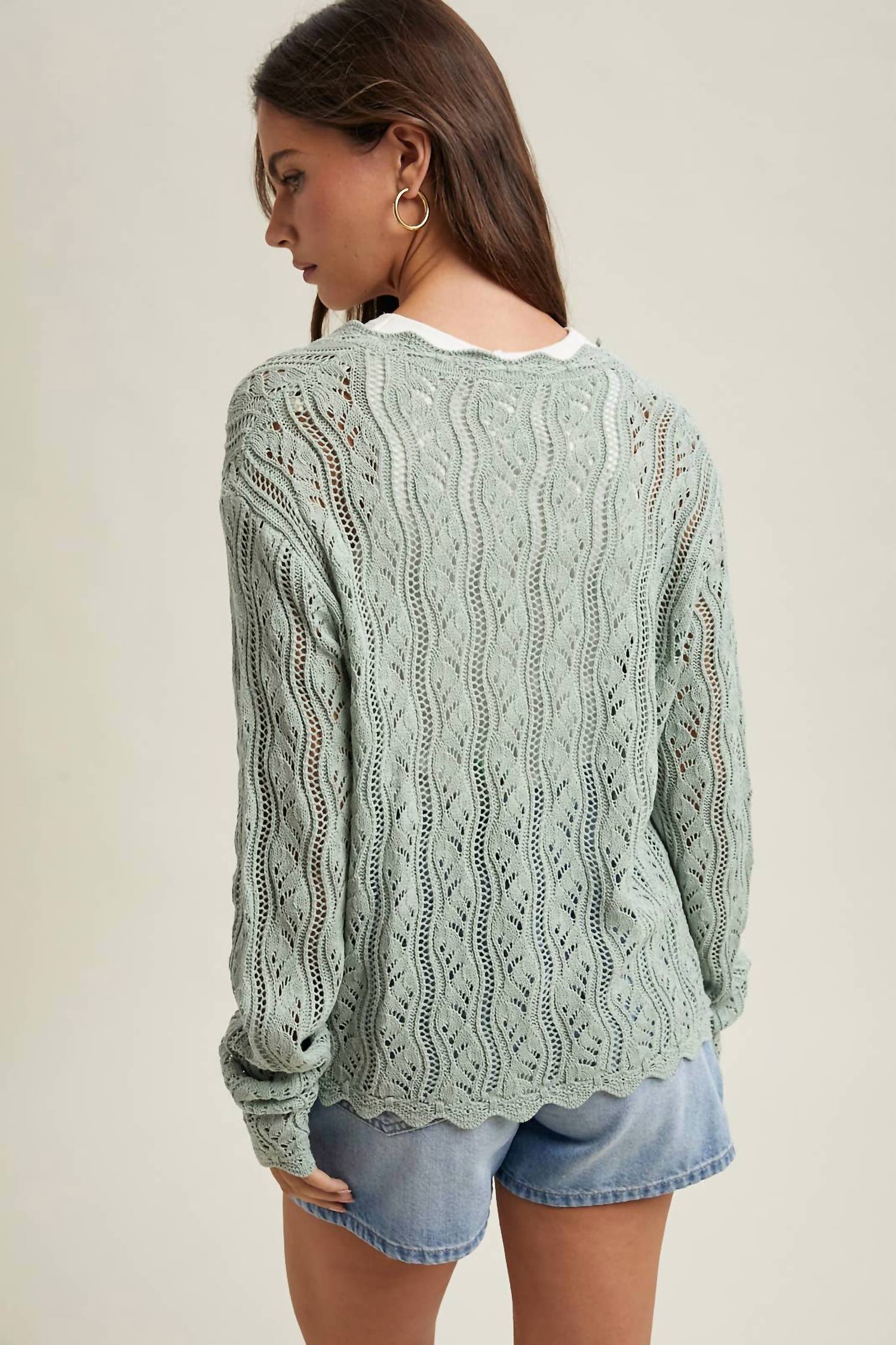 WISHLIST Matcha Tie Sweater in green - women's cardigan - alternate view