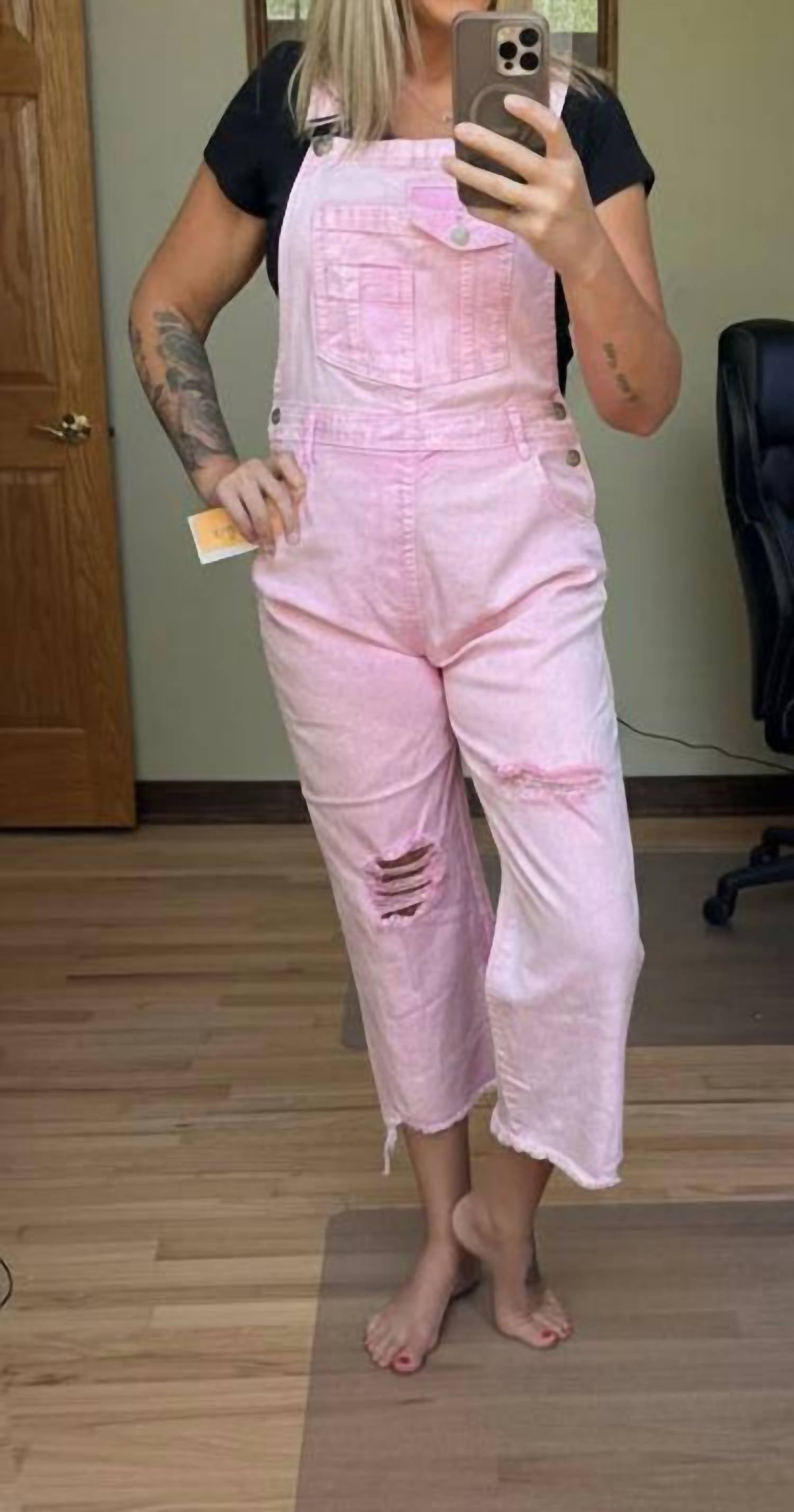 Risen - High Rise Distressed Denim Overalls