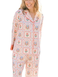 VICTORIA DUNN Saylor Long Pajama Set in perennial blooms - men's sleepwear - detail view