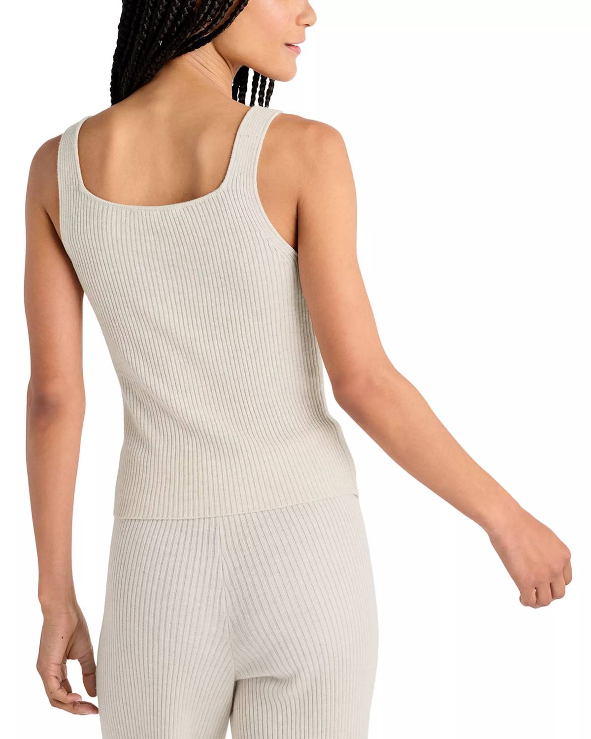 Splendid Georgie Ribbed Tank in pale oak heather - women's shirt - detail view