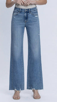 FLYING MONKEY Women's High Rise Slant Side Seam Vintage Flare Jeans in blue - women's jeans