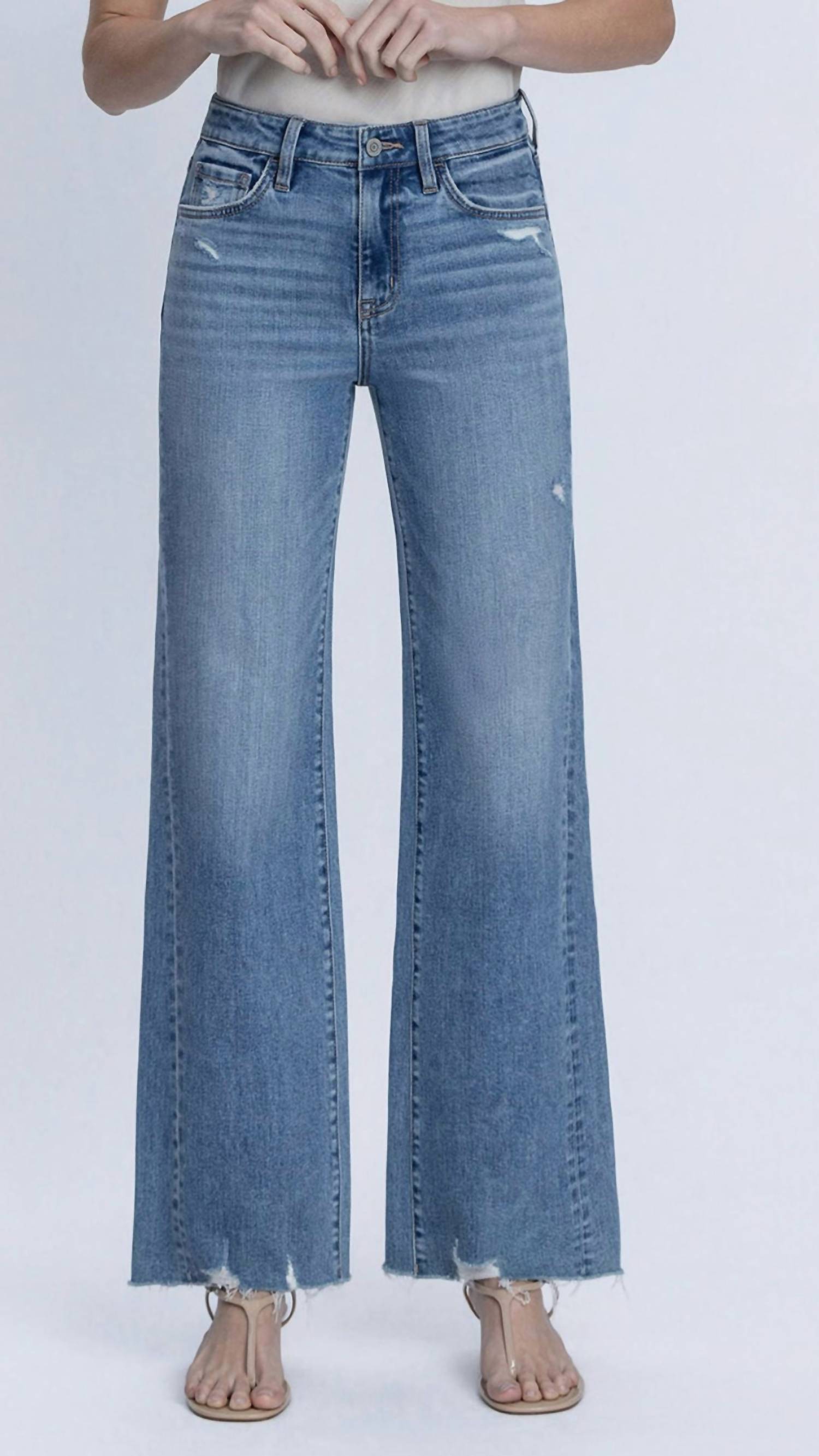 FLYING MONKEY Women's High Rise Slant Side Seam Vintage Flare Jeans in blue - women's jeans