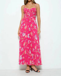 Ina Fashion - Lourdes Floral Bustier Pleated Maxi Dress