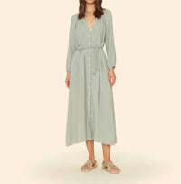 XIRENA Andrea Button-front Midi Dress in aqua grey - women's dress