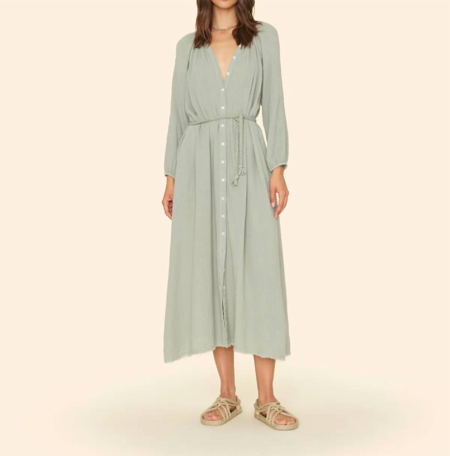 XIRENA Andrea Button-front Midi Dress in aqua grey - women's dress