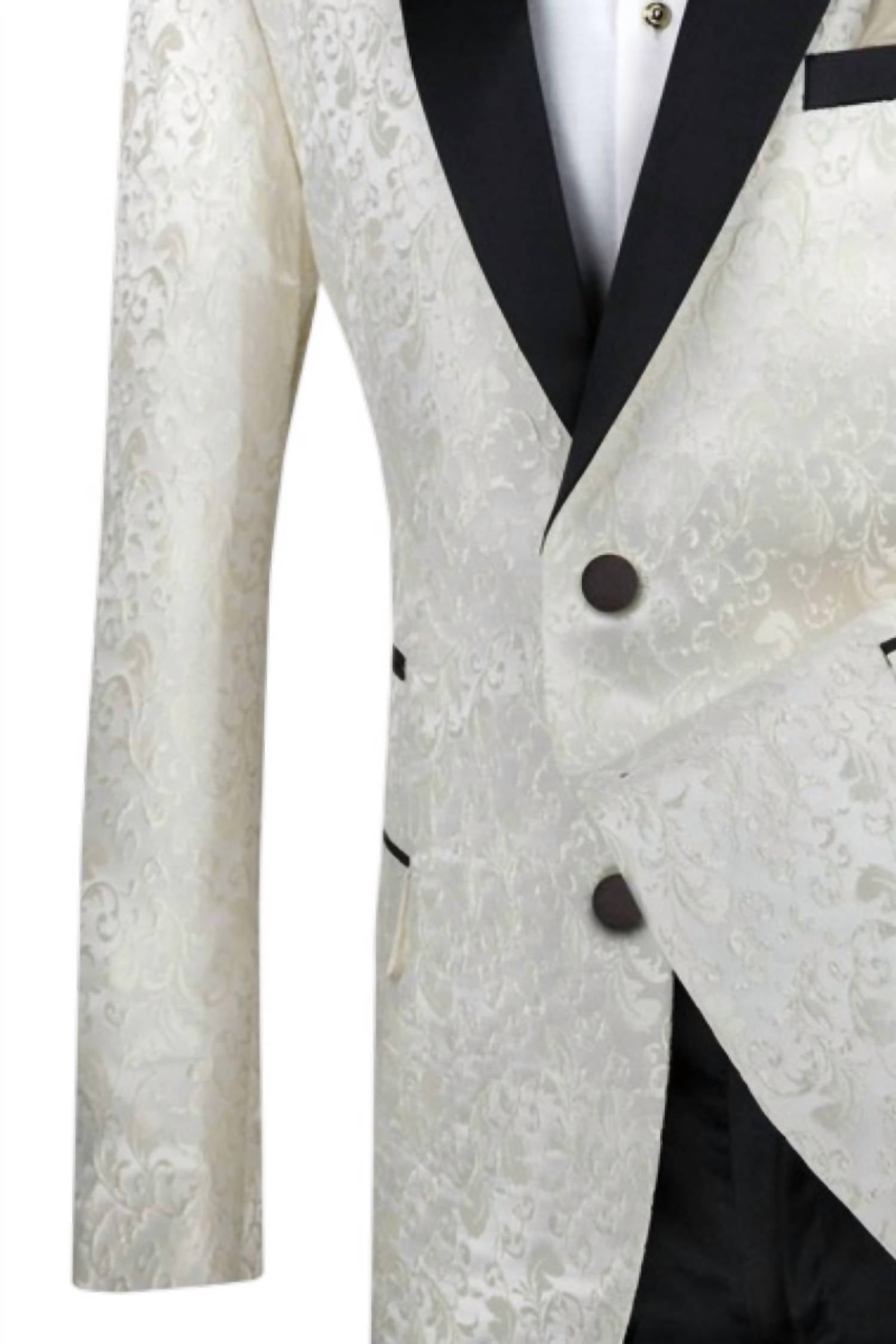 Vinci Philosophy Men's 2 Button Patterned Lapel Style Sport Coat in ivory - men's jacket - alternate view