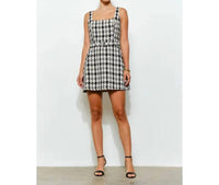 Ina Fashion - Check Tweed Brooch Detail Belted Mini Dress