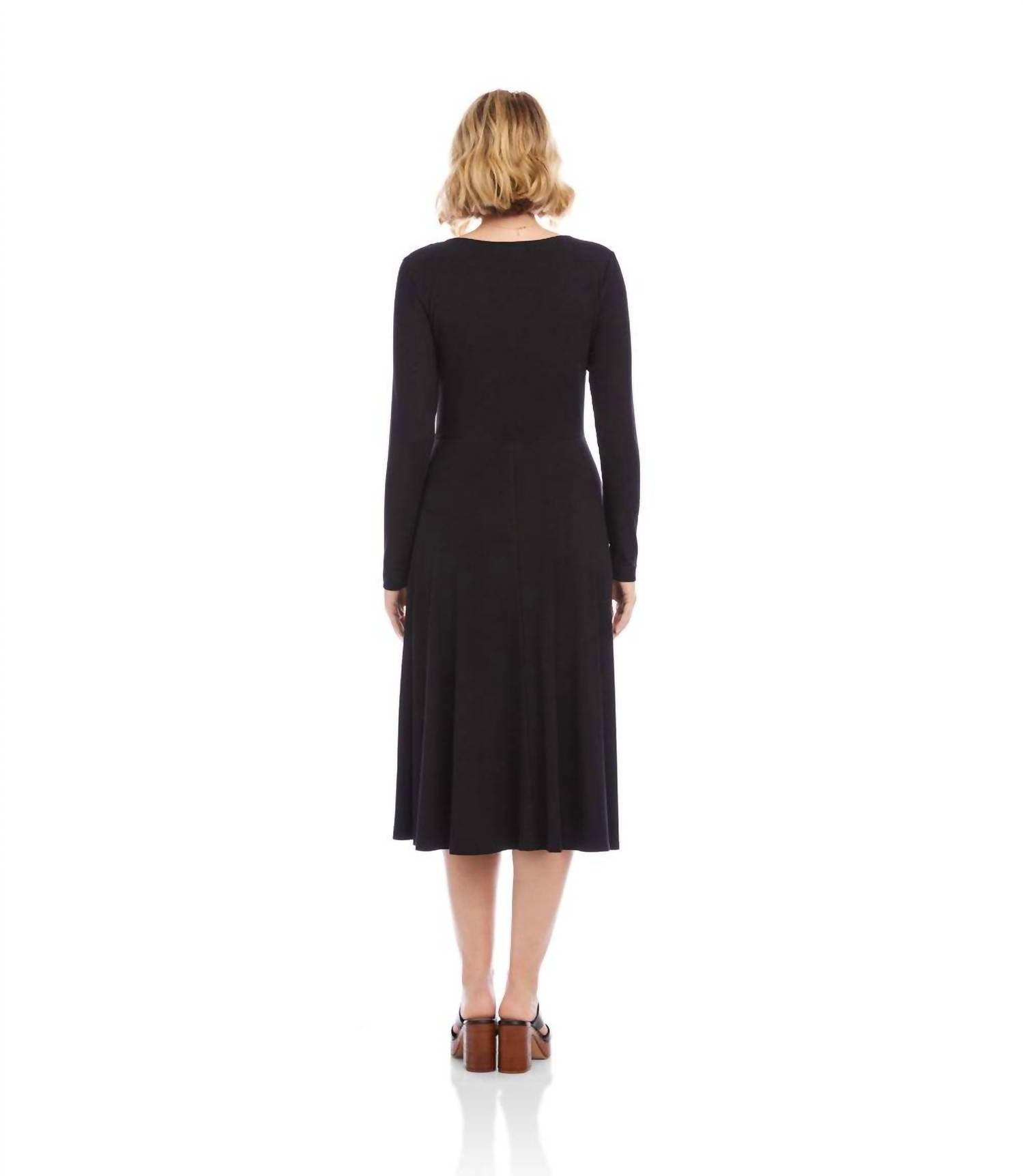 Karen Kane Long Sleeve Ribbed Scoop Neck A-Line Dress in black - women's dress - alternate view