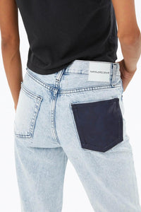 LEATHER POCKET HIGH-RISE TAPERED JEANS